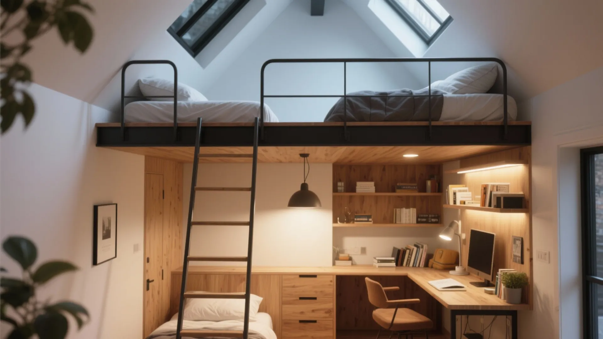 2. Loft the bed to create a micro-studio