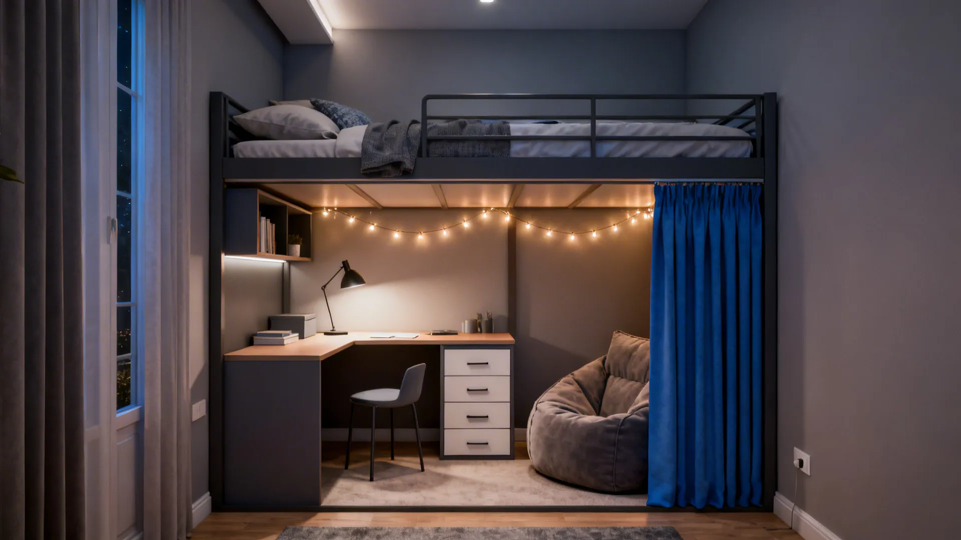 2. Loft bed with multifunction zone underneath