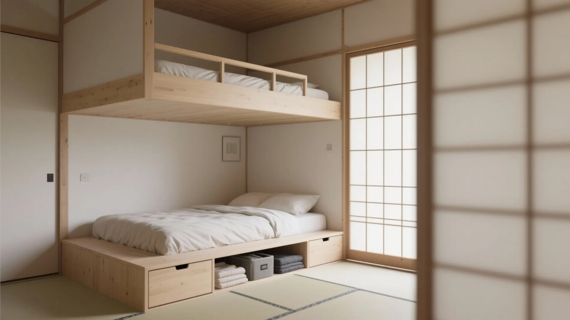 Tips 8: ベッドは“空中化”—下を収納、横を通路に