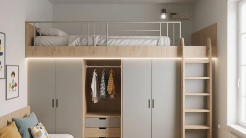 Smart Loft Bed Kids Room with Built-In Storage