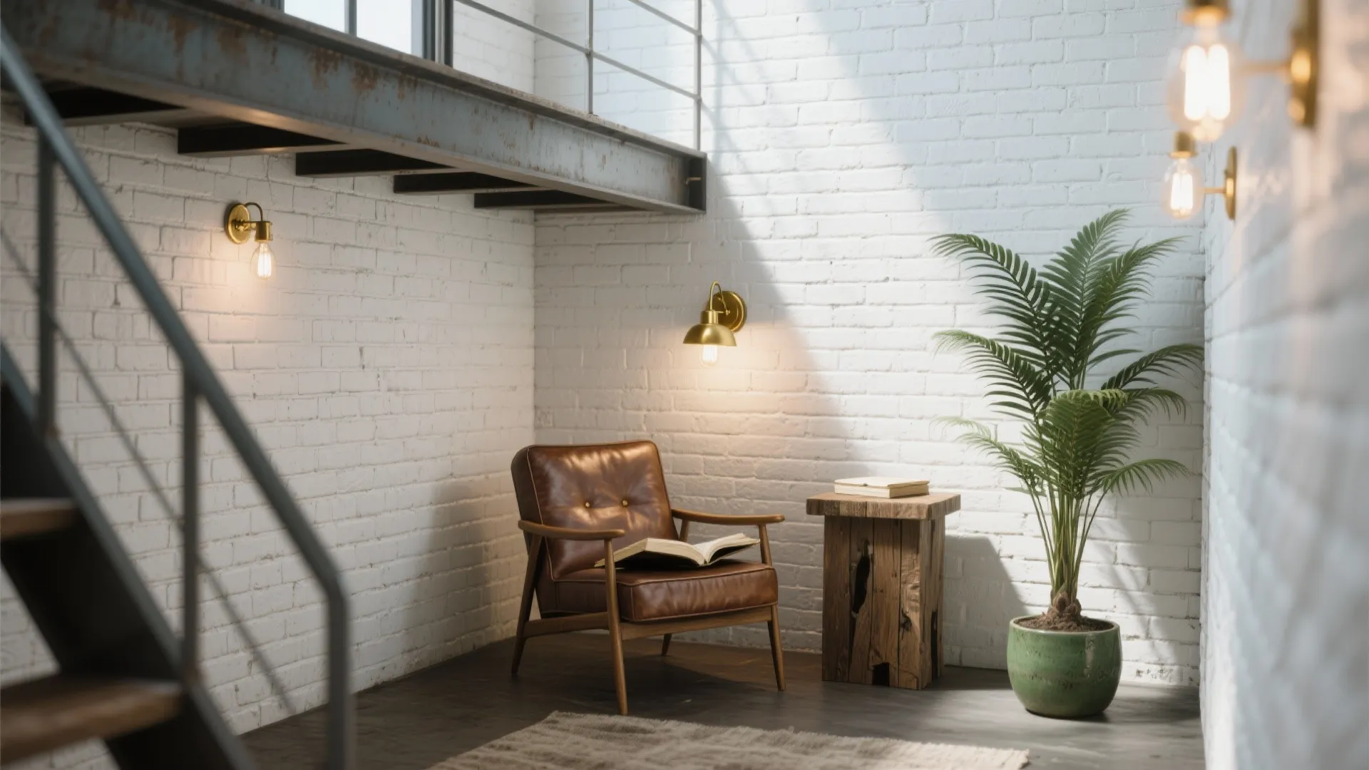 Industrial Loft Light with Painted Brick