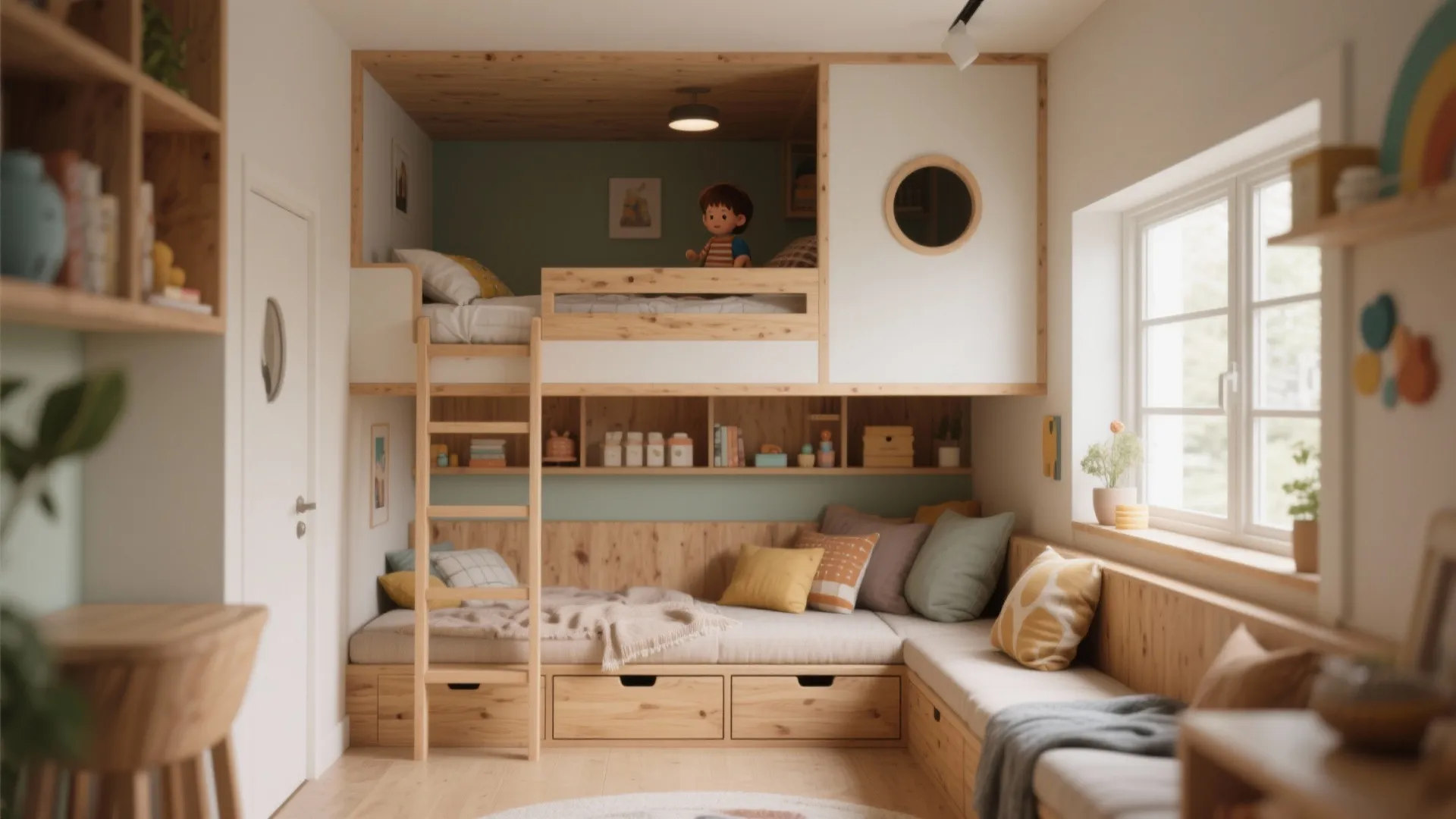 4) Loft or raised platform for family flexibility