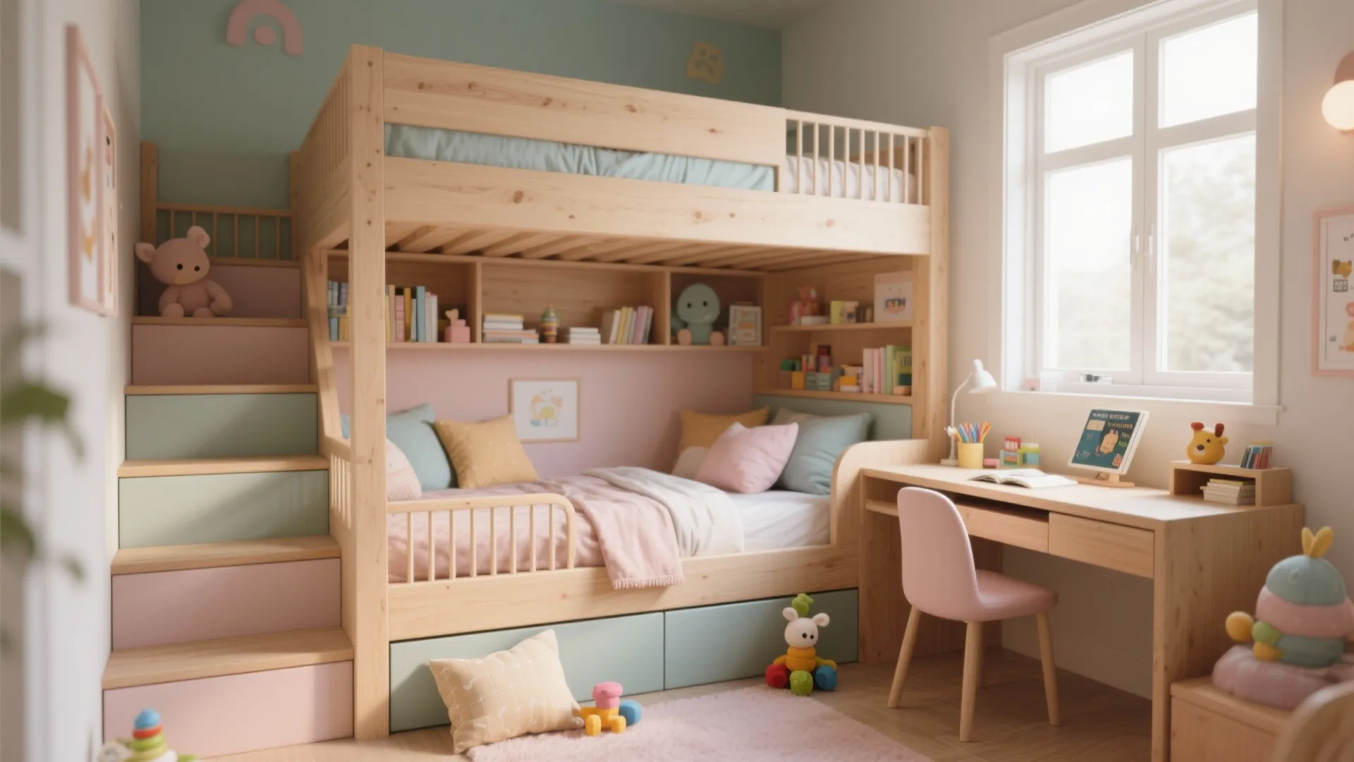 1. Loft bed with play or study zone underneath