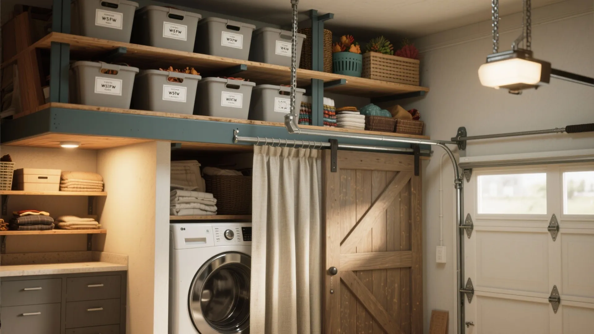 4. Overhead loft shelves and sliding doors