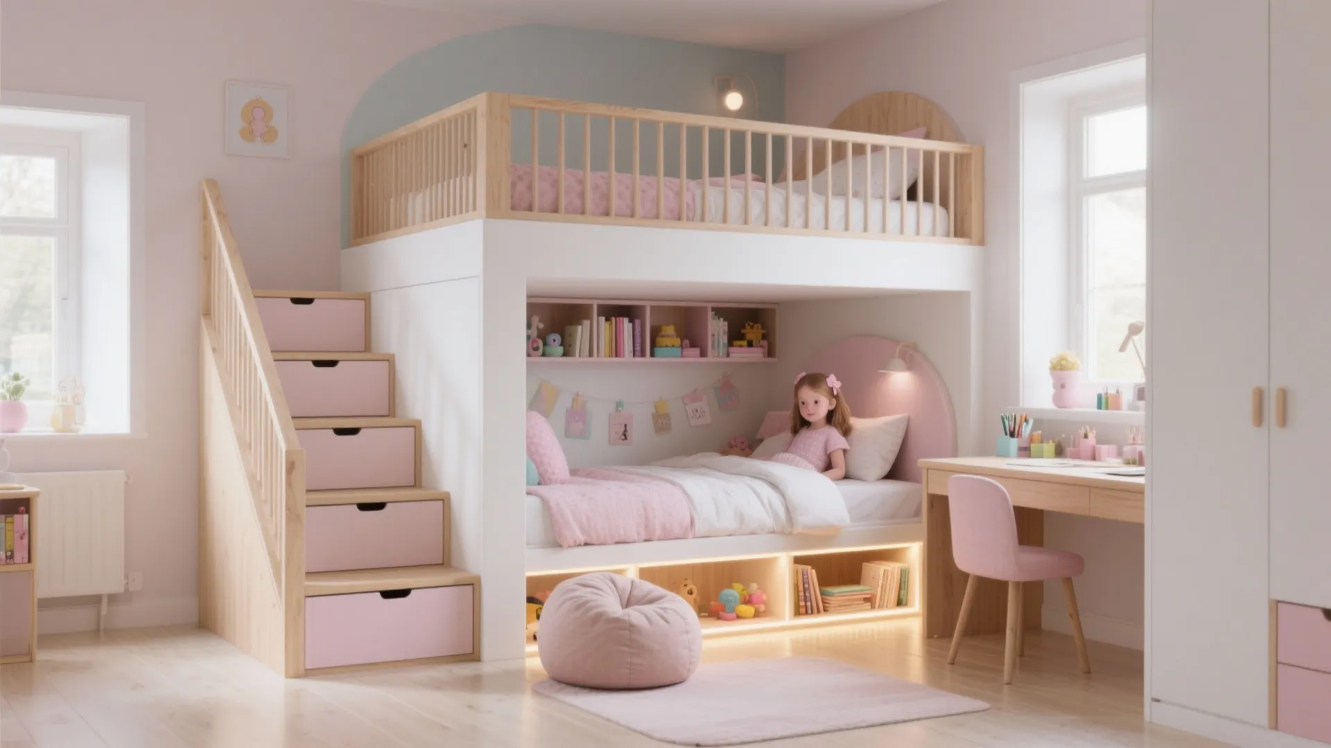 Loft Bed with Storage Stairs
