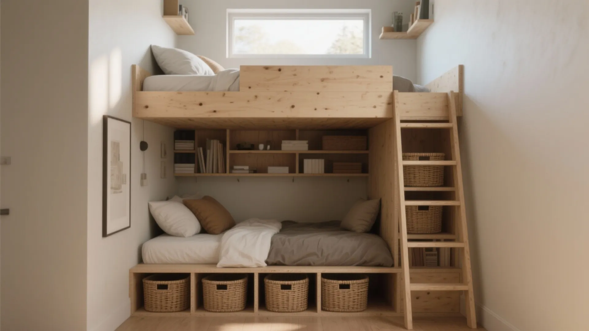 1. Go vertical: lofts, shelves, and layered storage