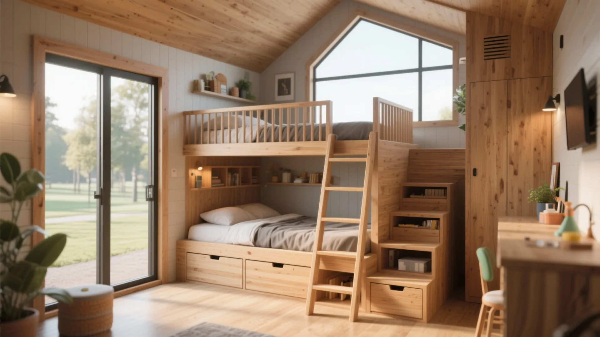 4. Loft or raised sleeping platform for extra storage