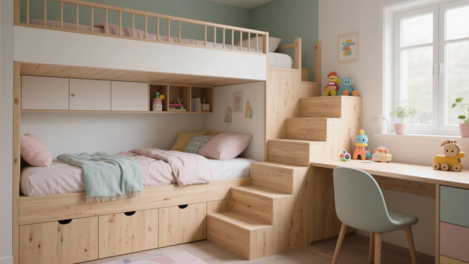 1. Loft bed with a study or storage underneath