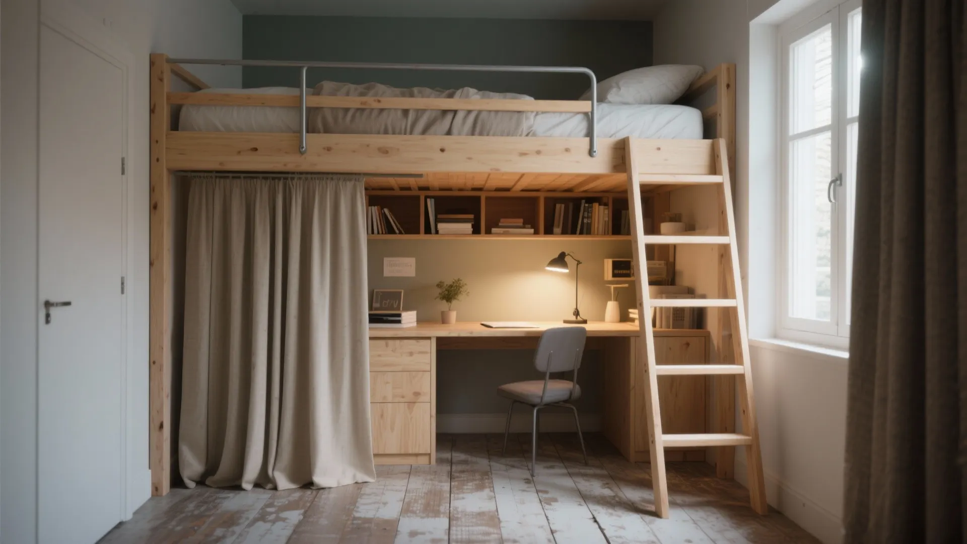 1. Loft bed with an integrated study nook