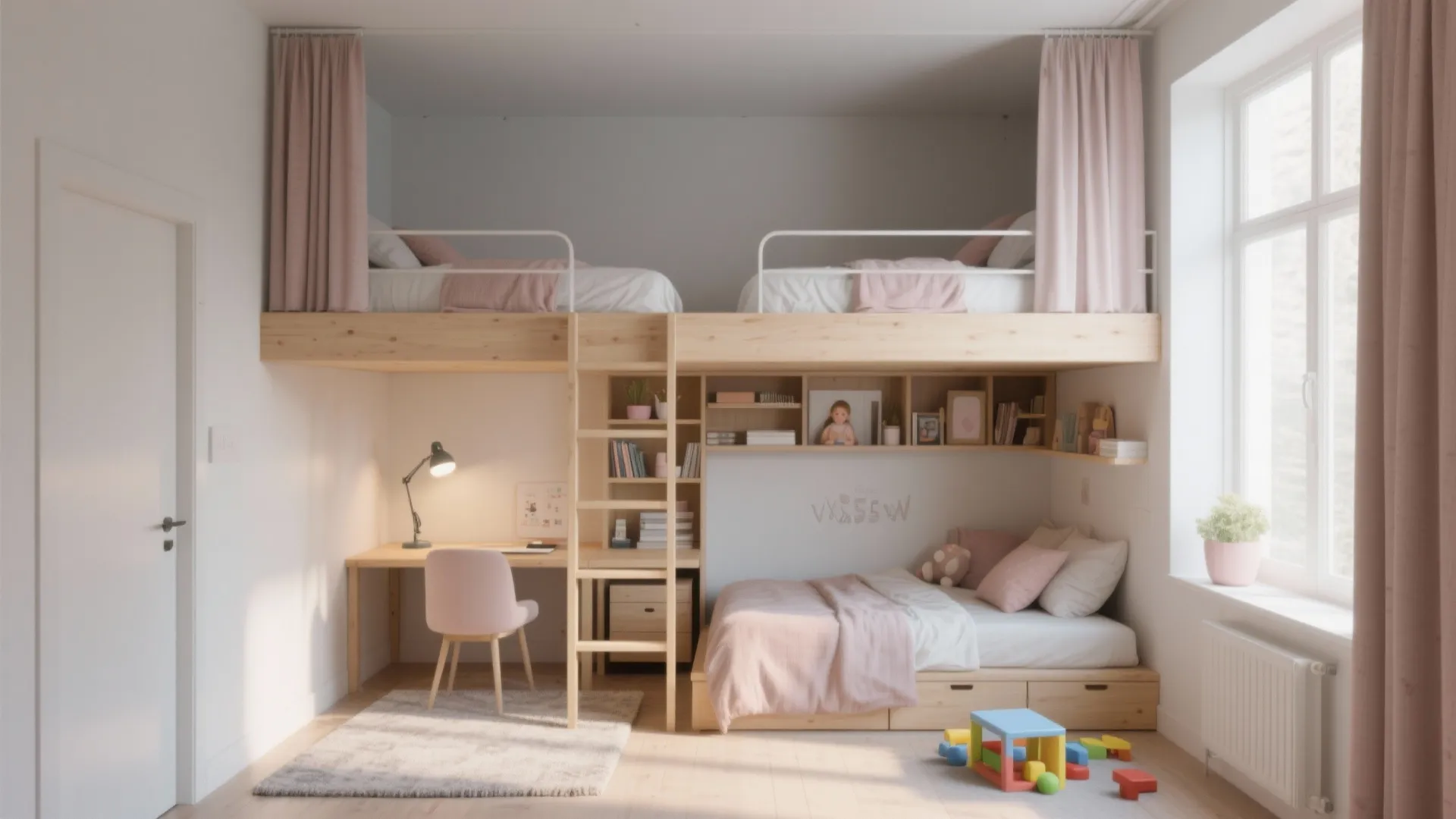 Loft beds with study or play zone underneath
