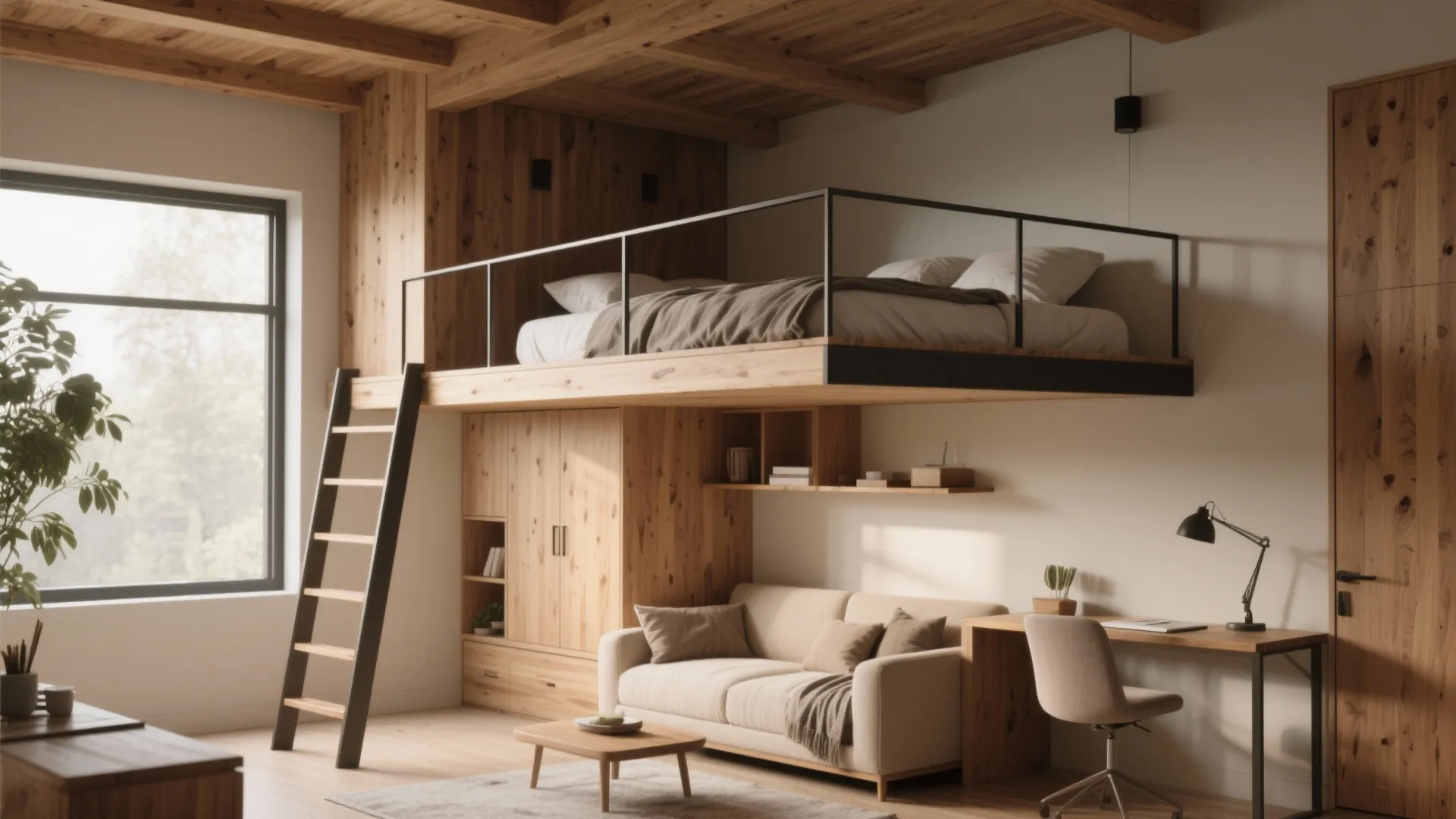 1. Loft-style Bed with Zoned Living Below