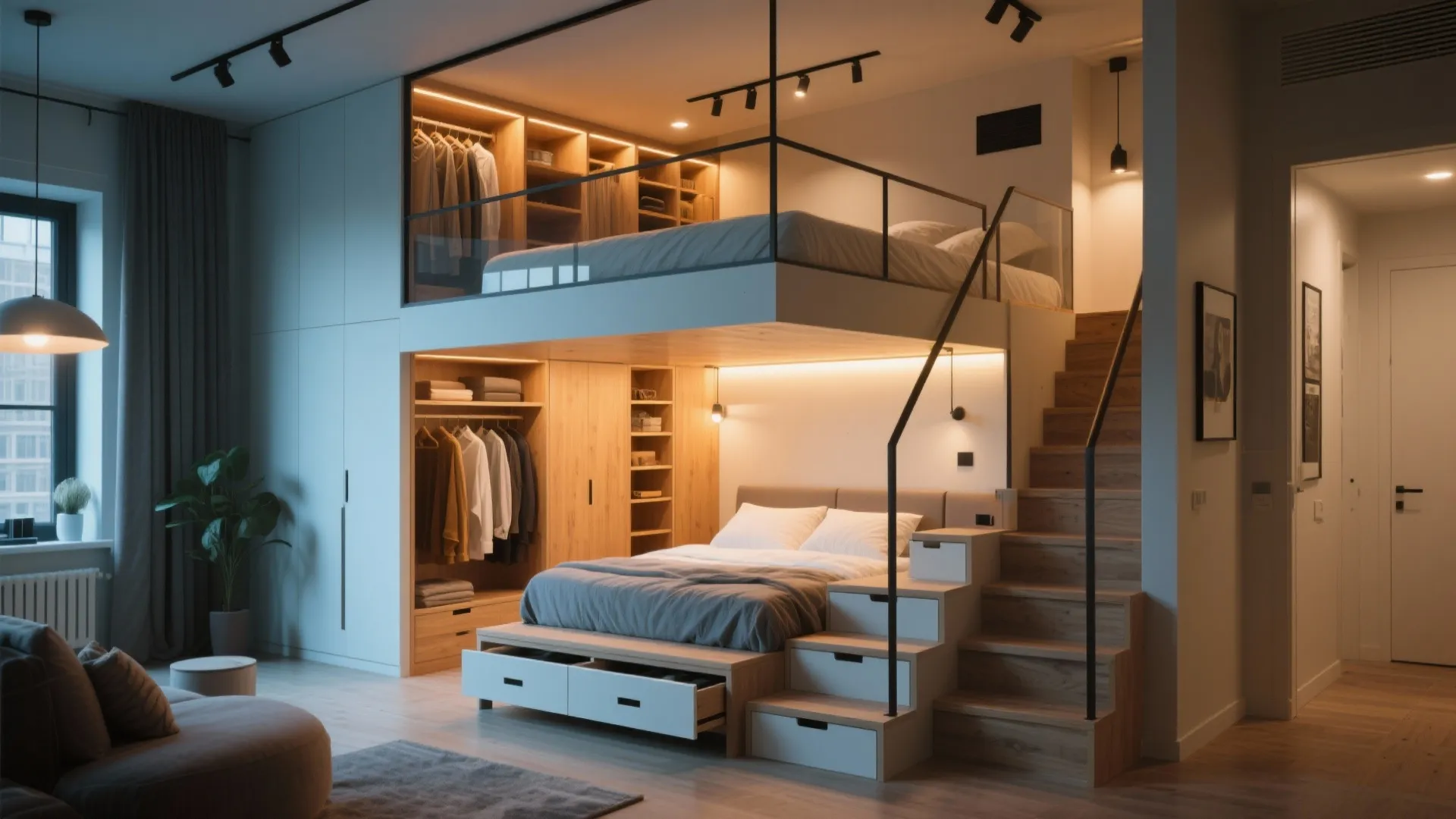 Loft-style elevated wardrobe