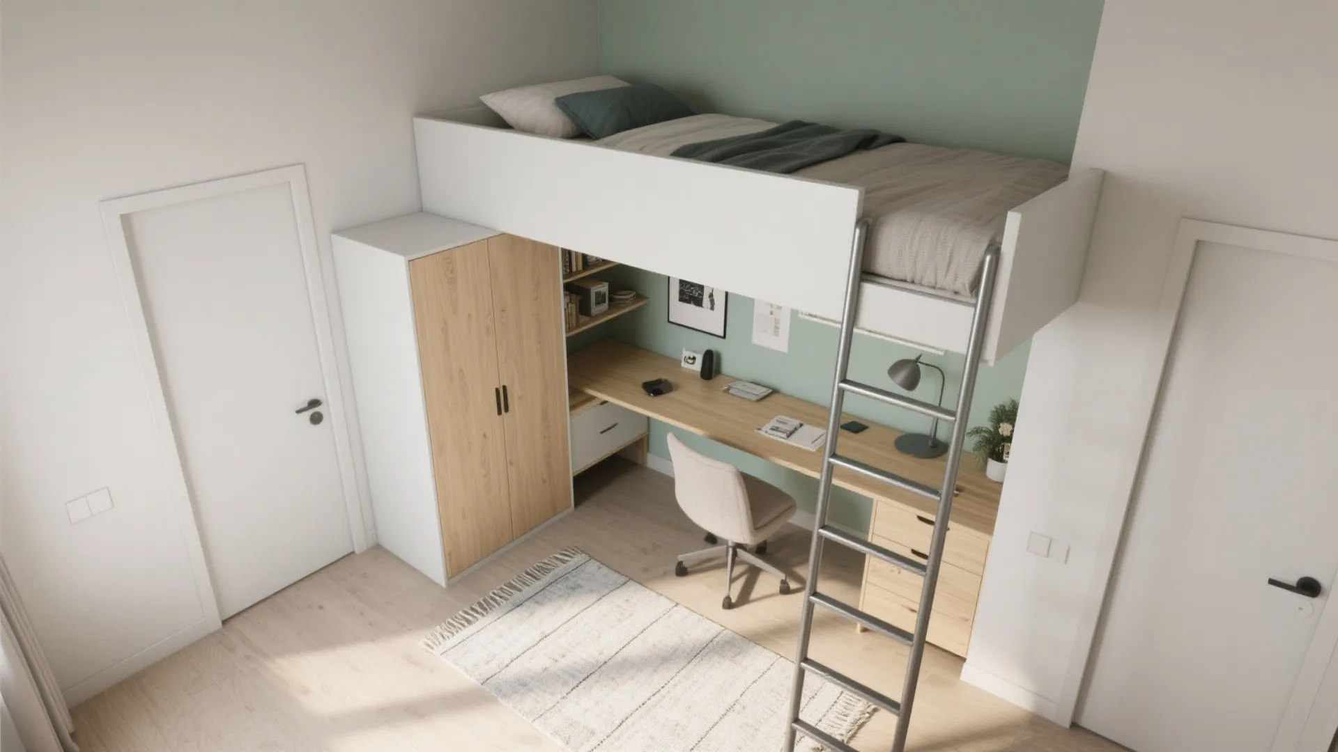 Loft bed with desk underneath