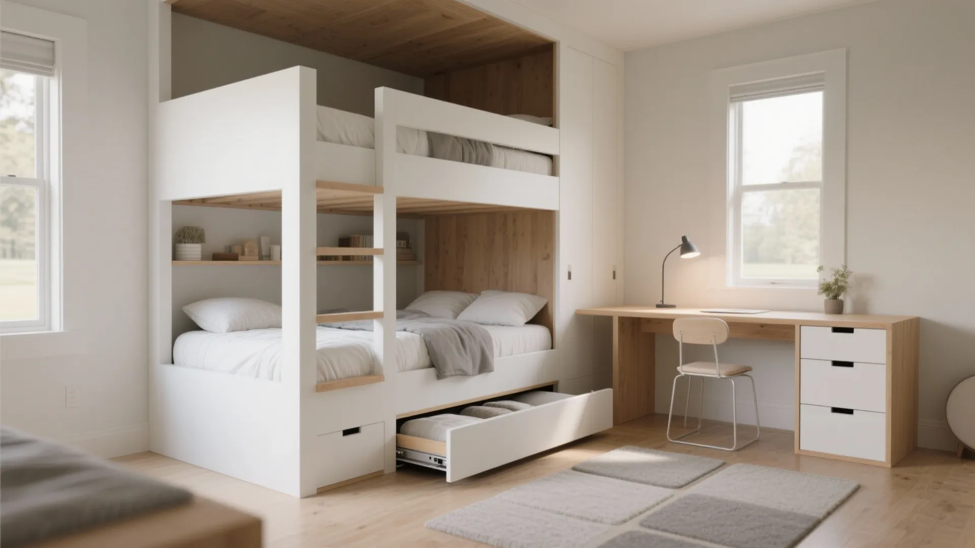 4) Bunk + Loft + Trundle (Flexible Triple Sleeping)
