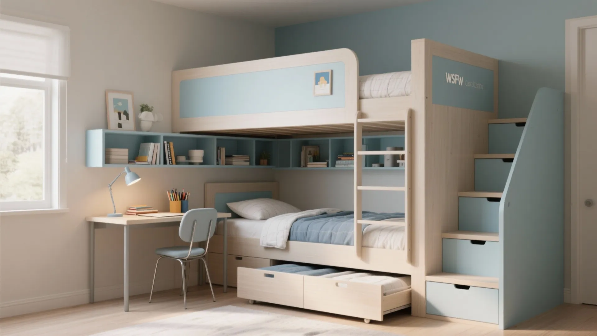 3. Loft bed + trundle or desk underneath