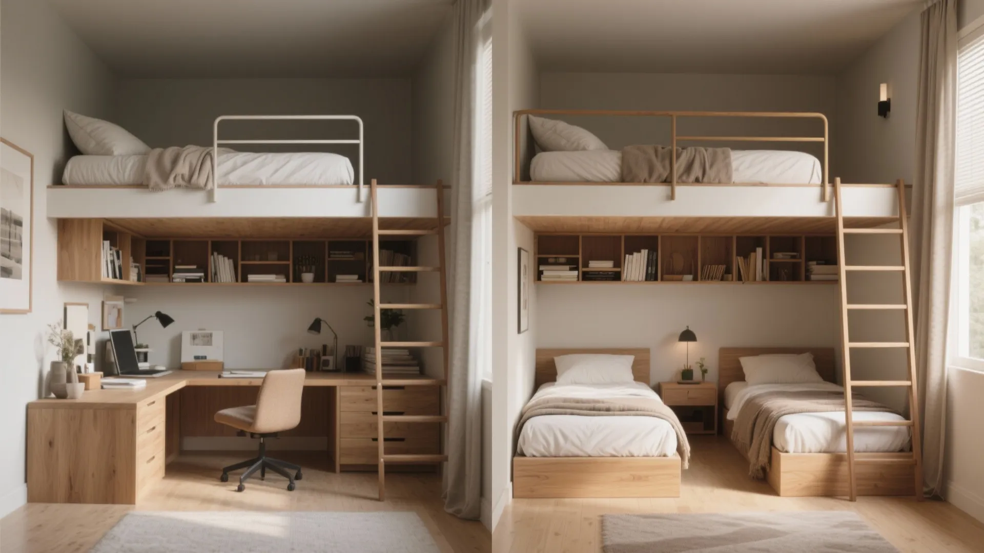 4. Bunk-alternative: loft one bed, keep the other low