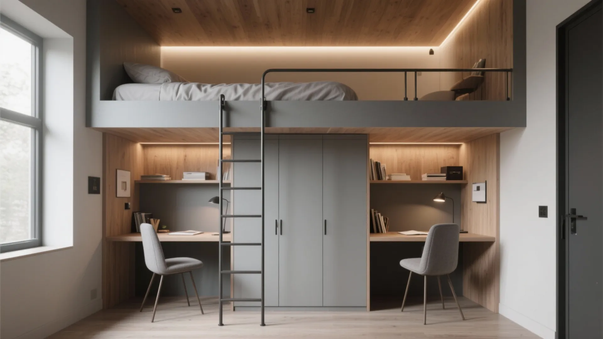 2. Loft beds with desks or wardrobes beneath