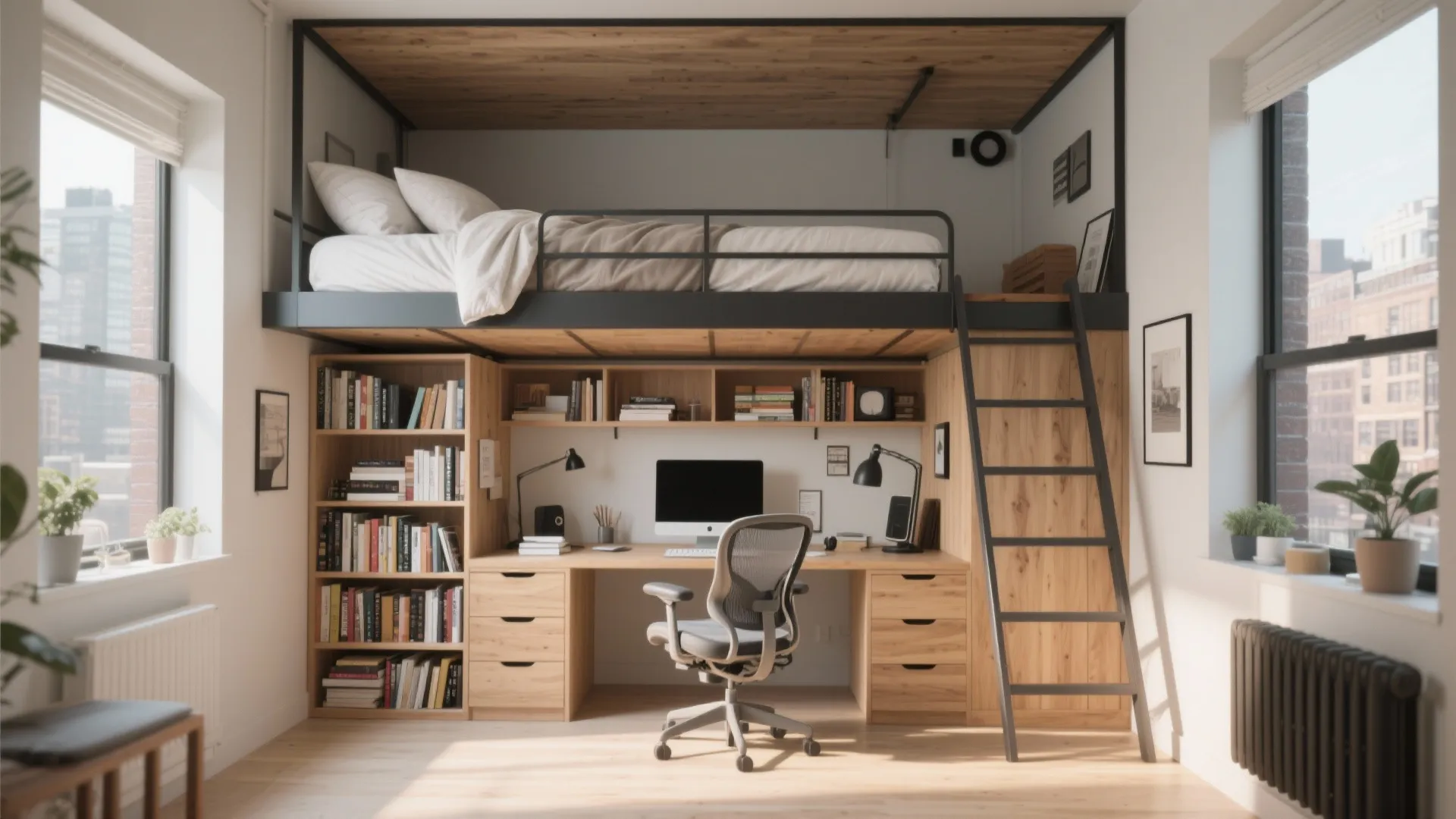 2. Loft Bed with Workspace Underneath