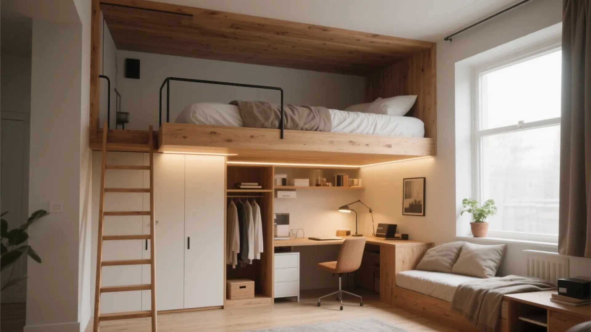5. Lofted beds or raised platforms – combine functions vertically