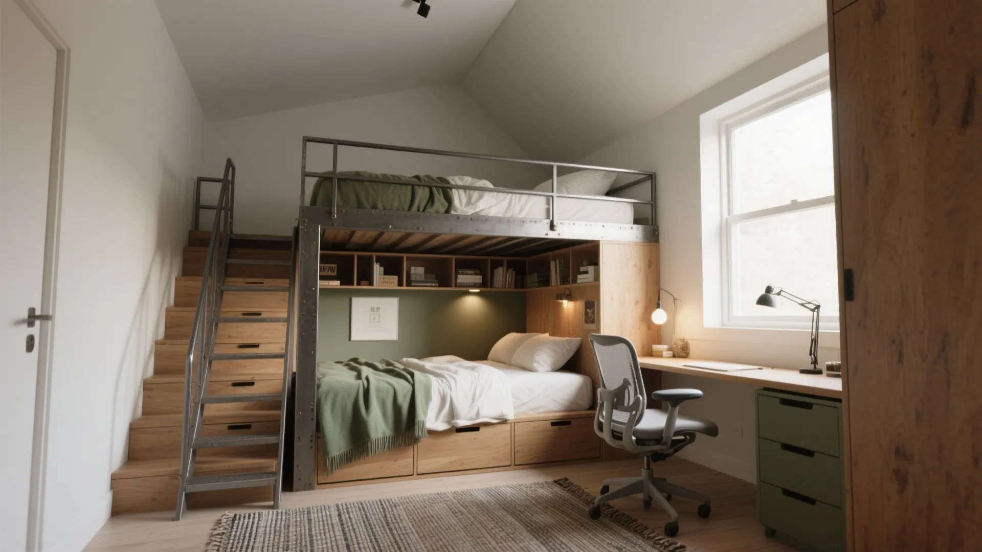 1. Lofted Bed with a Zoned Nook