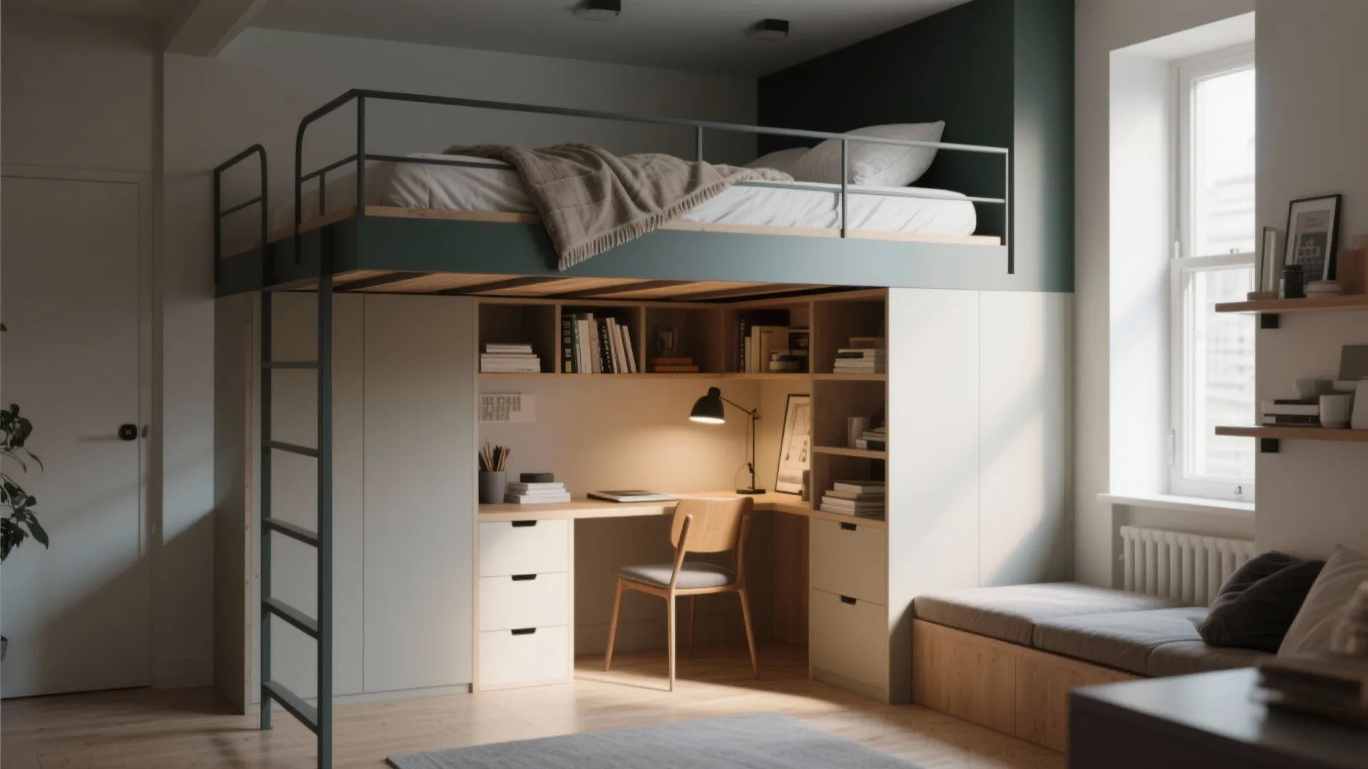 3. Lofted Bed + Functional Nooks