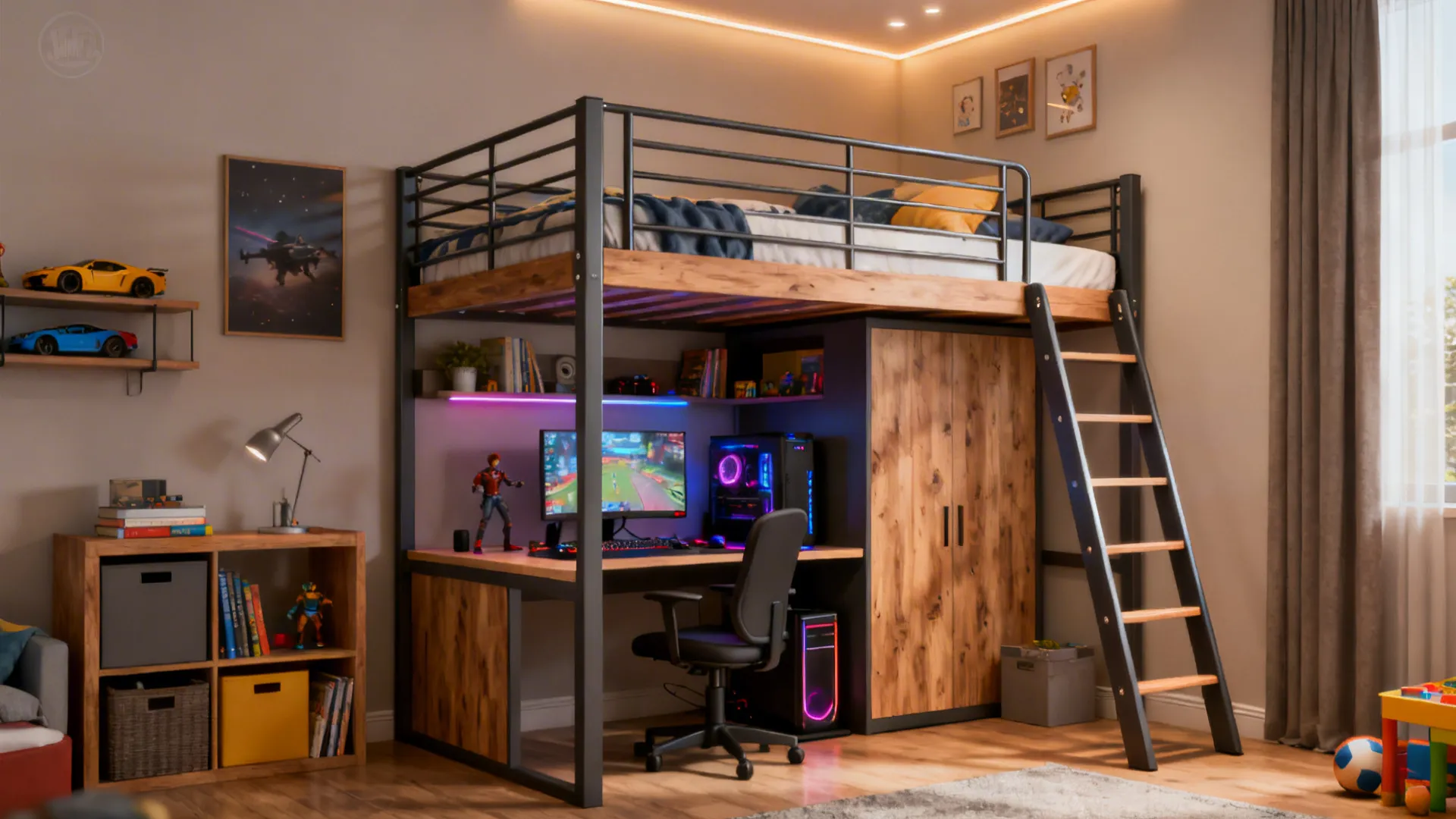 4. Lofted bed with workspace underneath