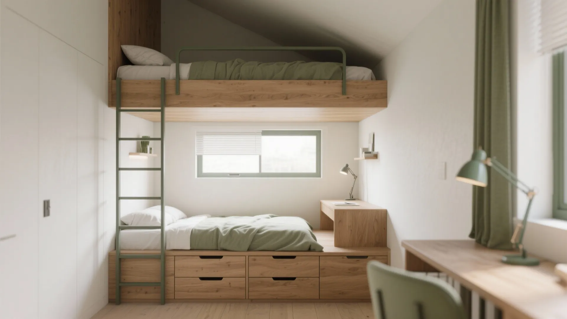 1. Lofted Bunk with Built-in Storage