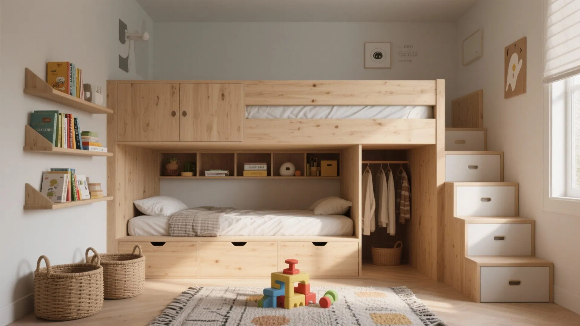 1. Lofted bunks with built-in storage