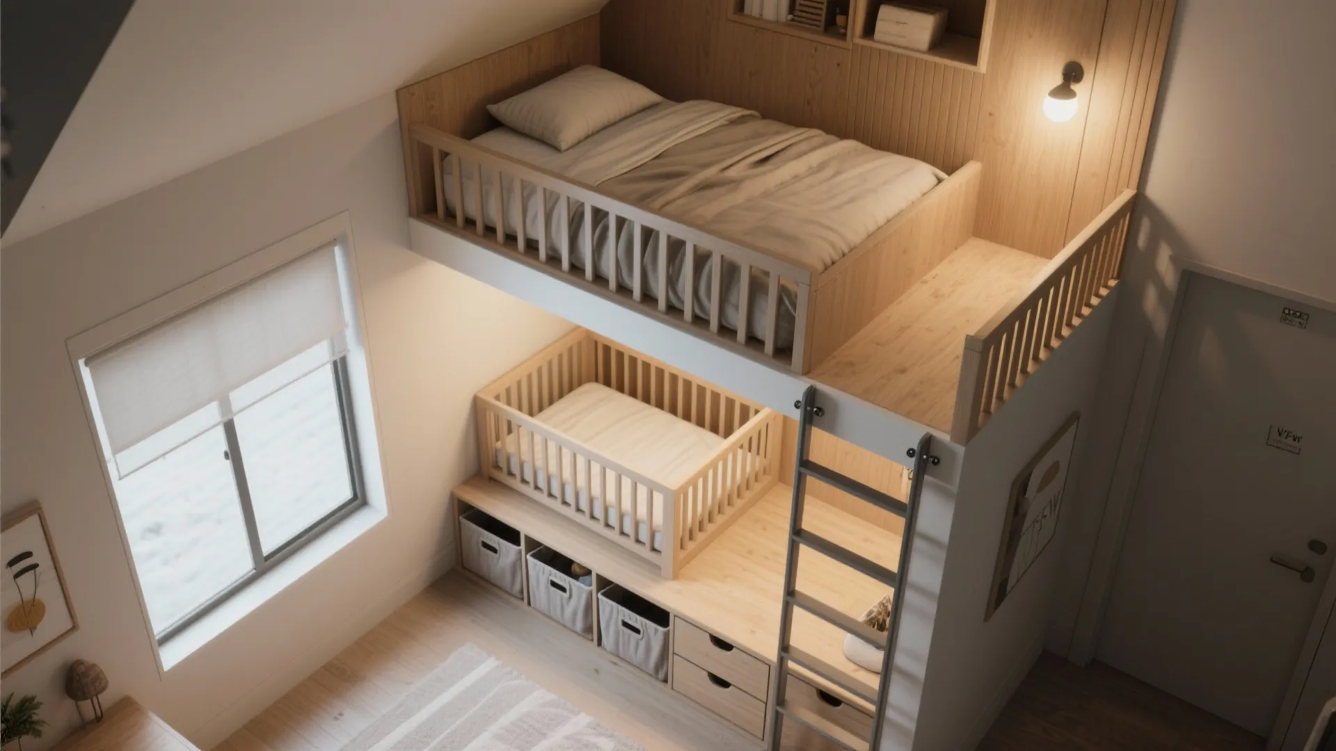 2. Stacked Functions: Lofted Crib + Storage