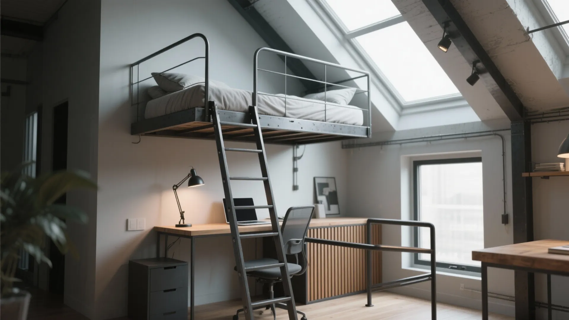 3. Lofted daybed over a workspace