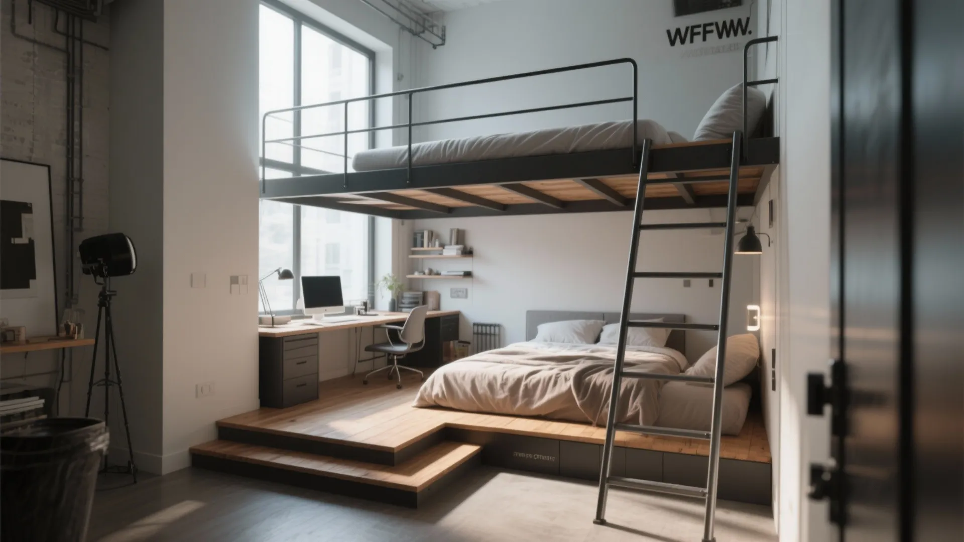 Lofted Desk Above a Daybed