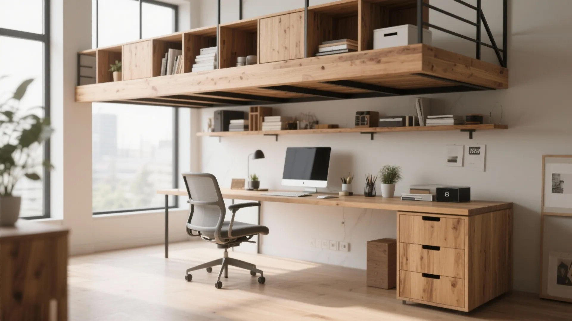 10. Lofted Desktop Above Storage
