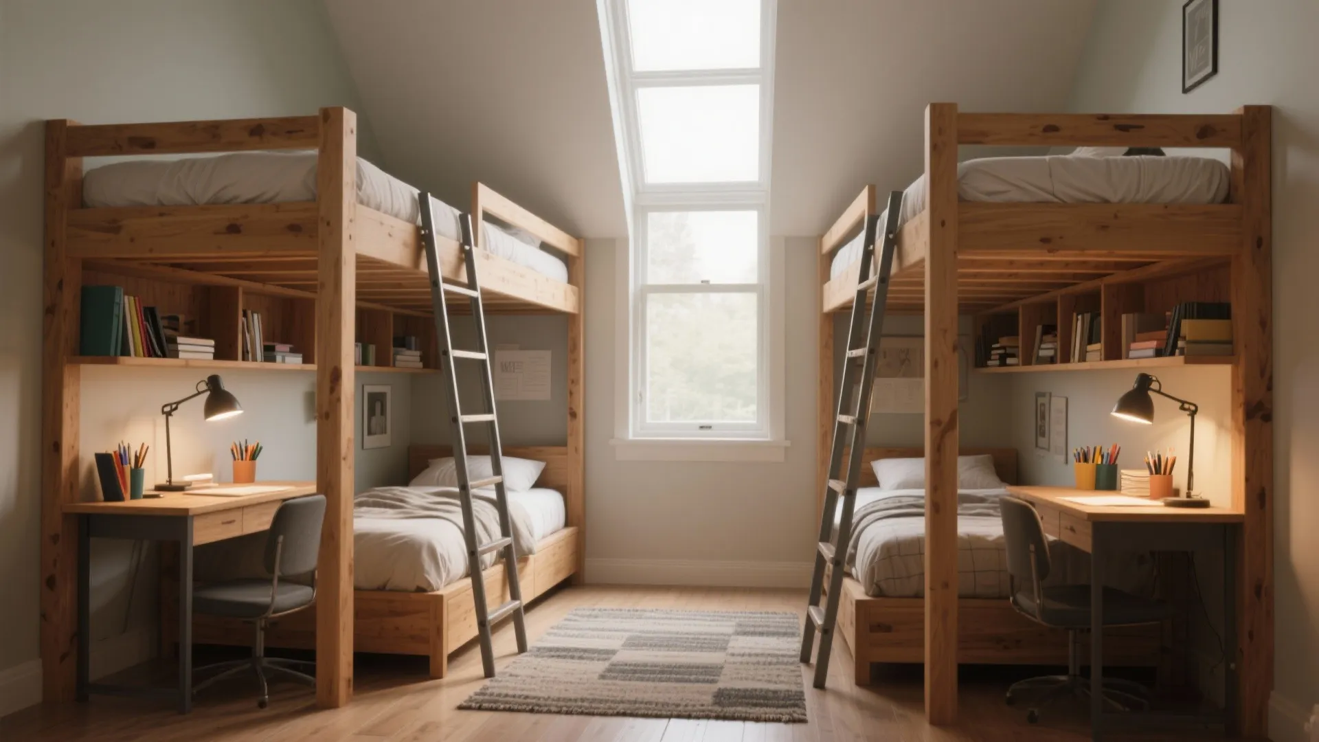 1. Lofted Twins with Desks Underneath