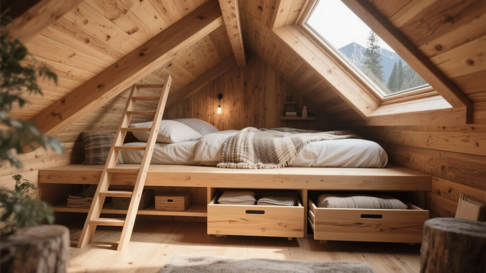 1. Lofted sleeping nook with built-ins