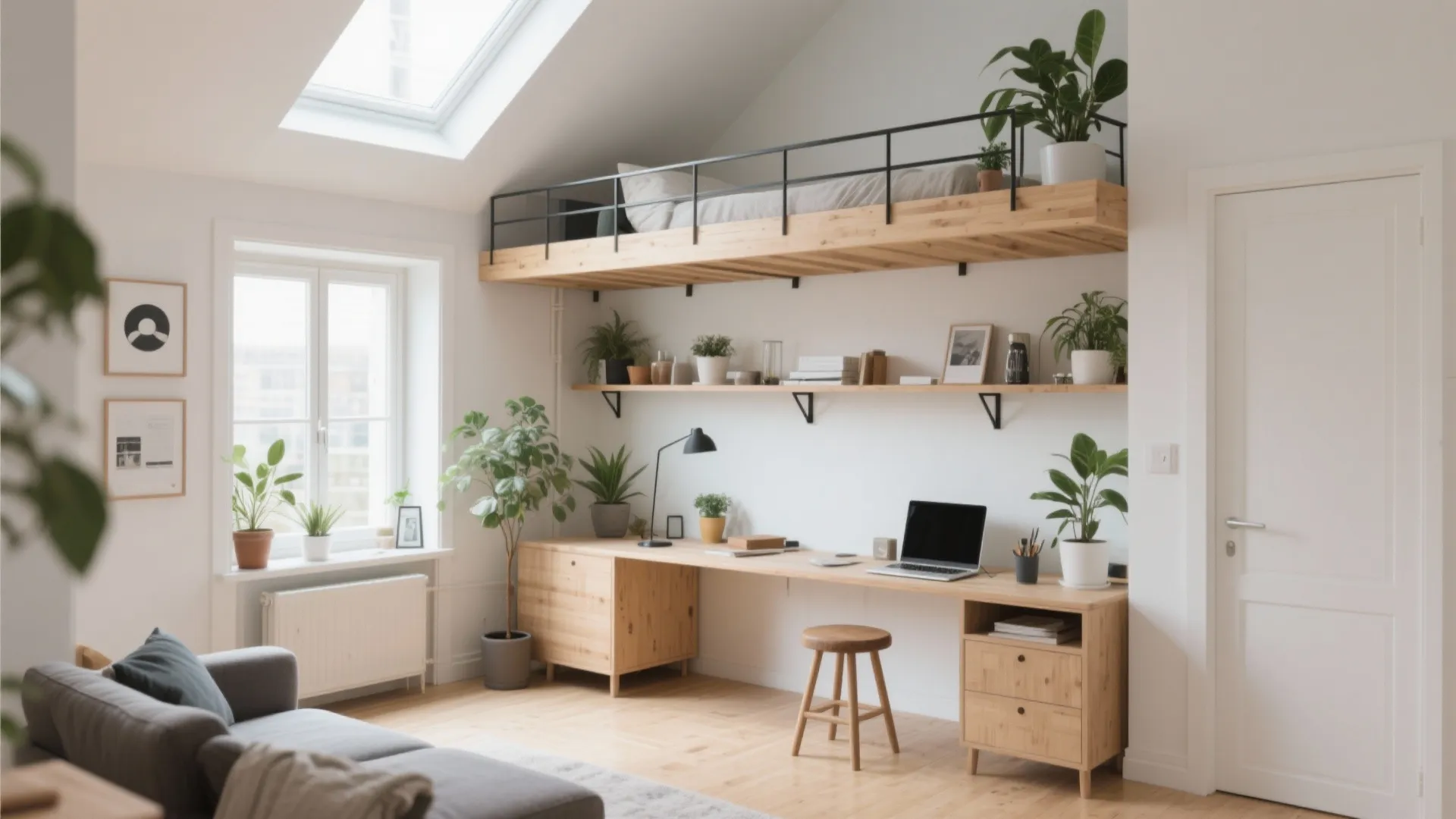 7. Lofted Shelf Desk