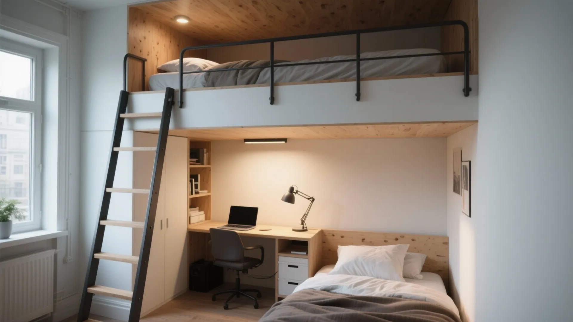 2. Lofted Sleep Nook over a Workstation