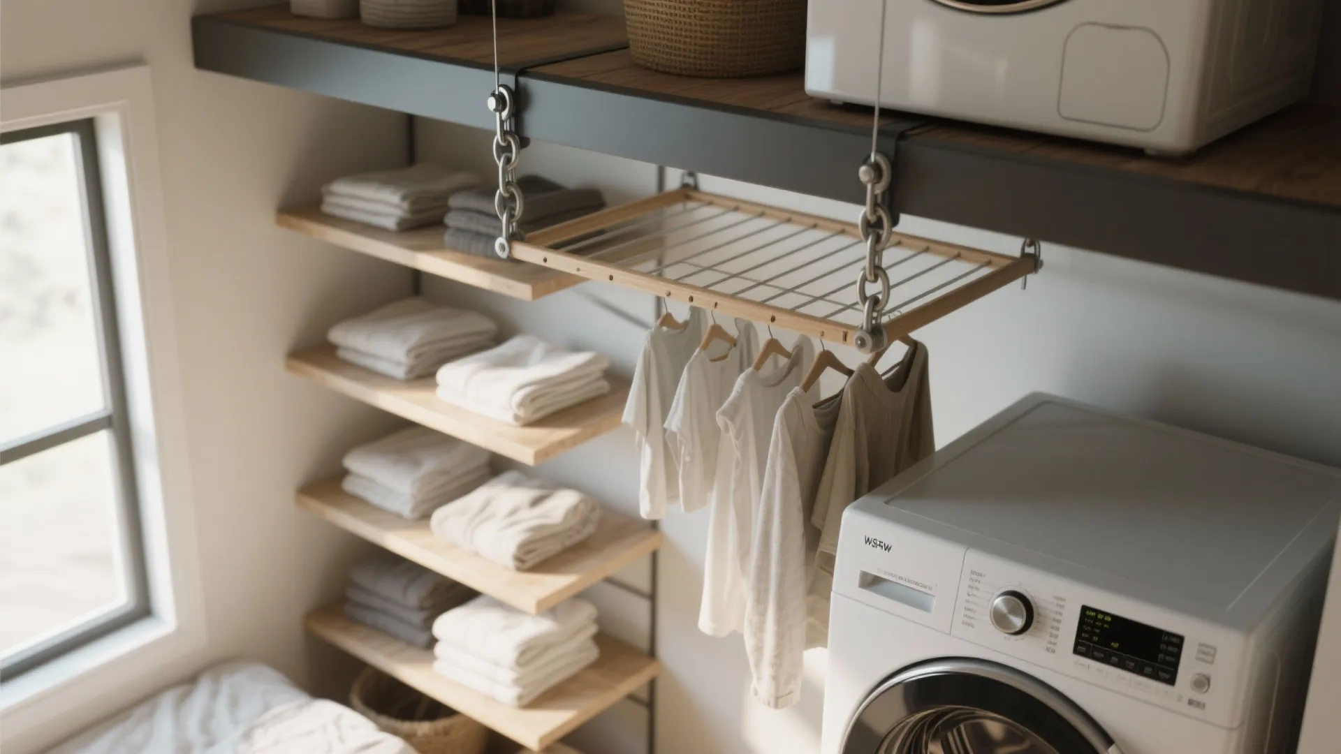 4. Lofted Drying and Storage Above Appliances