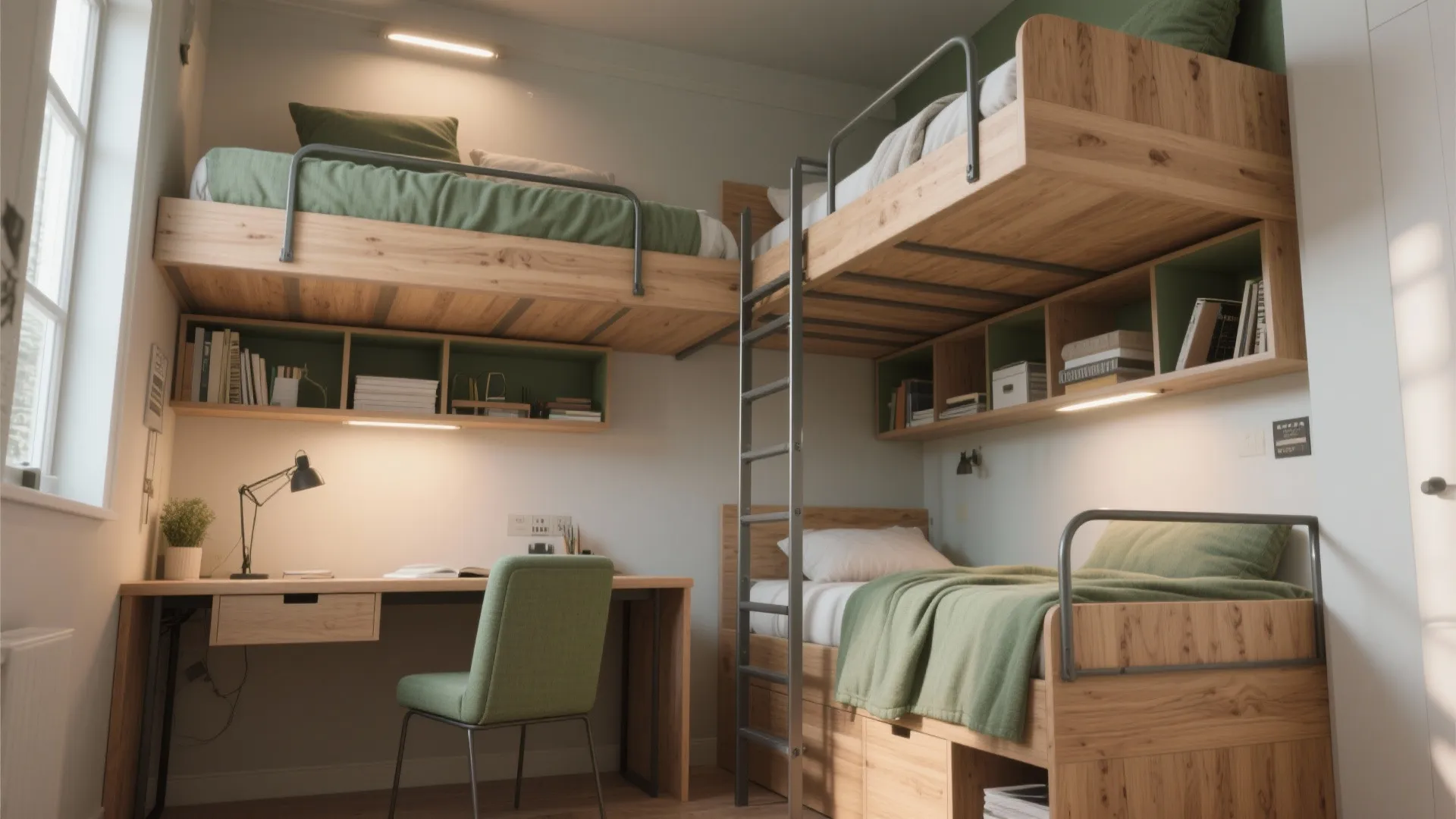 2. Lofted twin beds with dedicated zones underneath