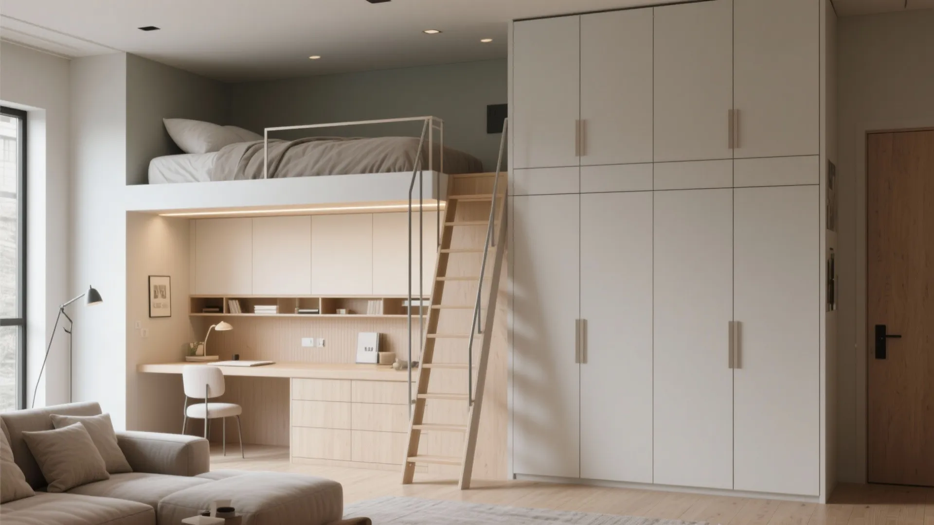 1. Go vertical: lofted beds and stacked storage