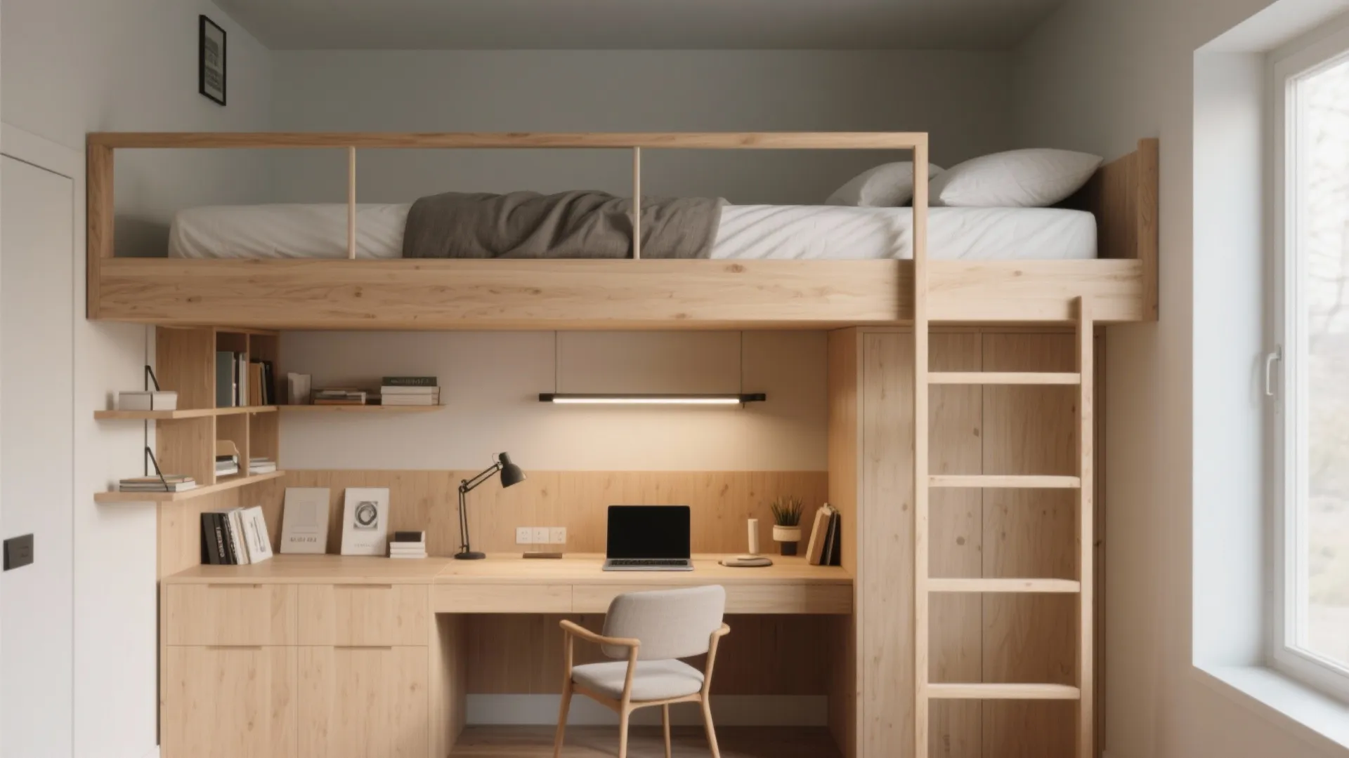 1. Lofted Bunk with Workstation Beneath