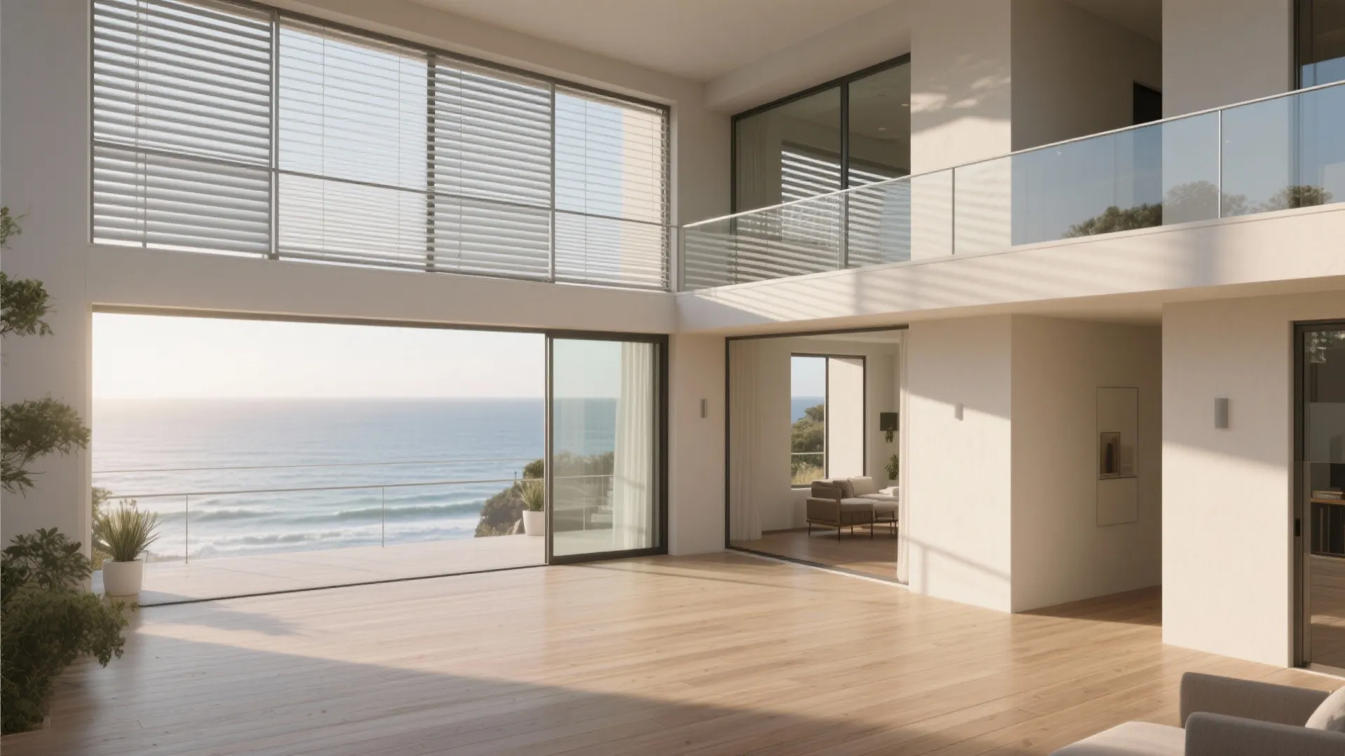 Double-height loggia with controllable light