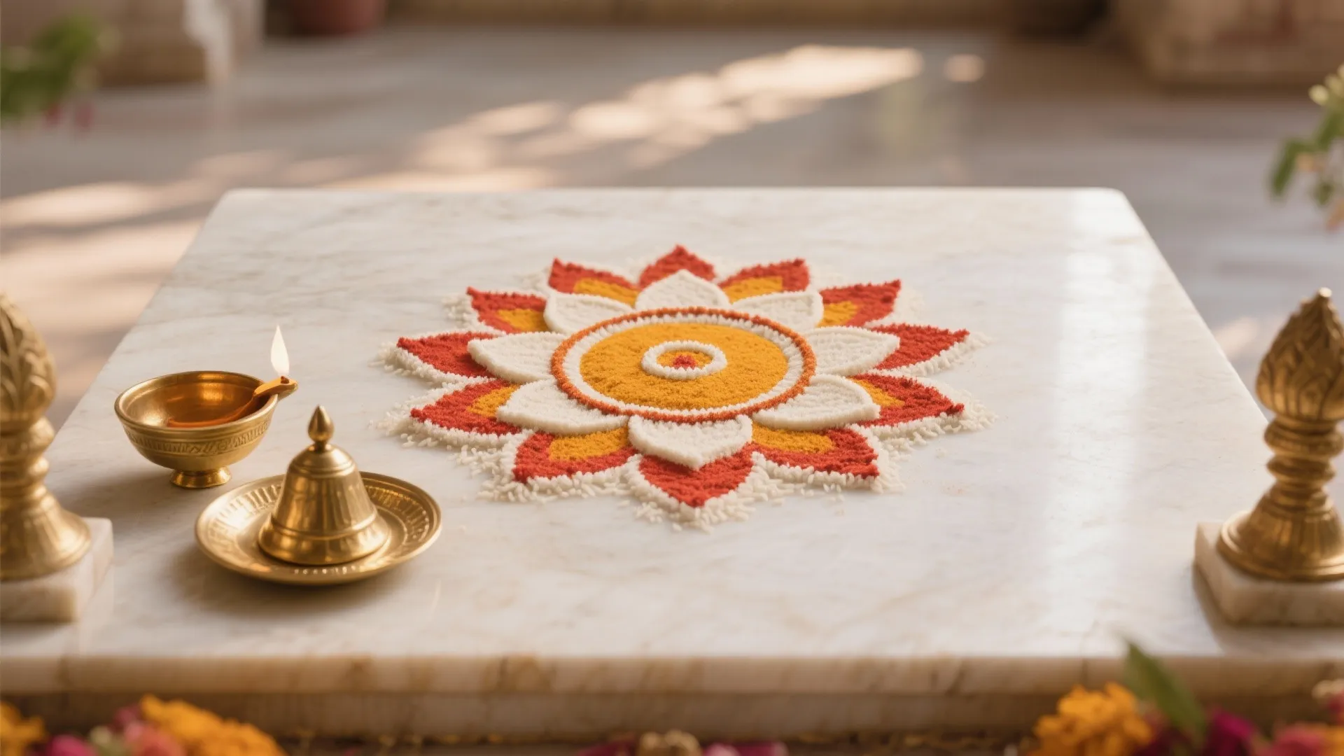 Lotus Centerpiece Kolam for the Altar Platform