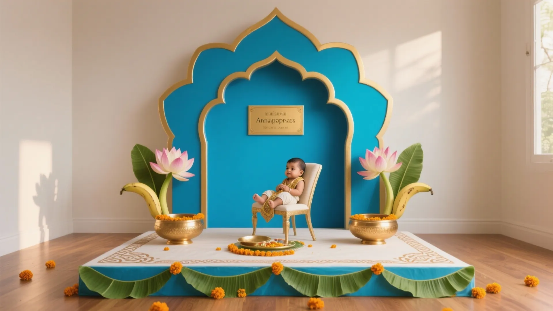 Blue-and-Gold Lotus Backdrop (Traditional Meets Minimal)