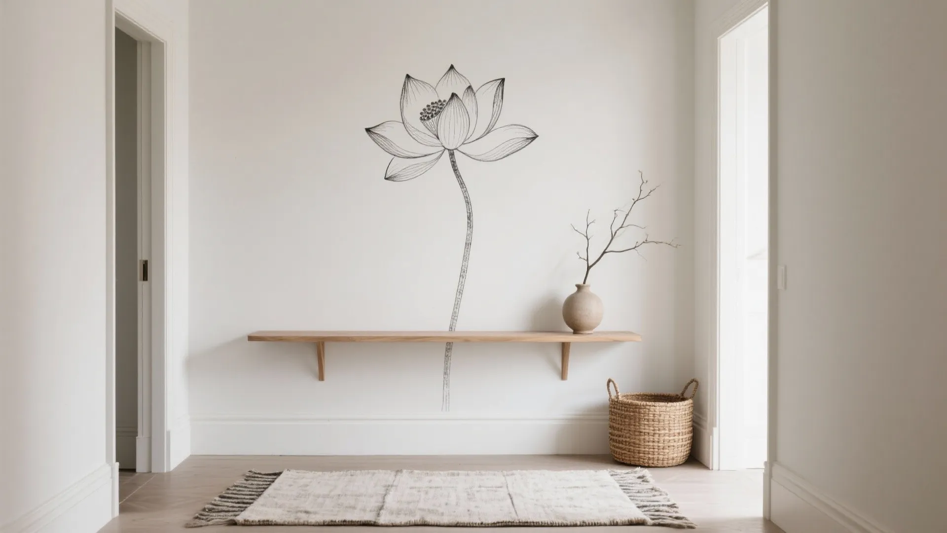 Minimalist Lotus Line Art Wall