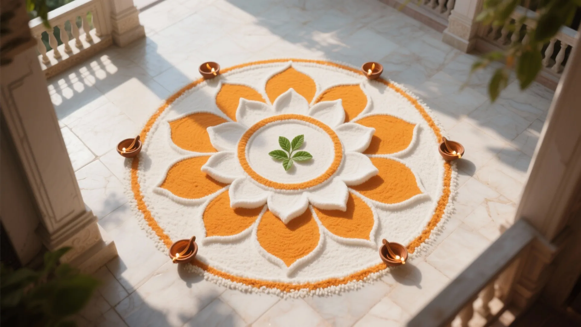 Mandala With Lotus and Diya Motifs (Directional Focus)