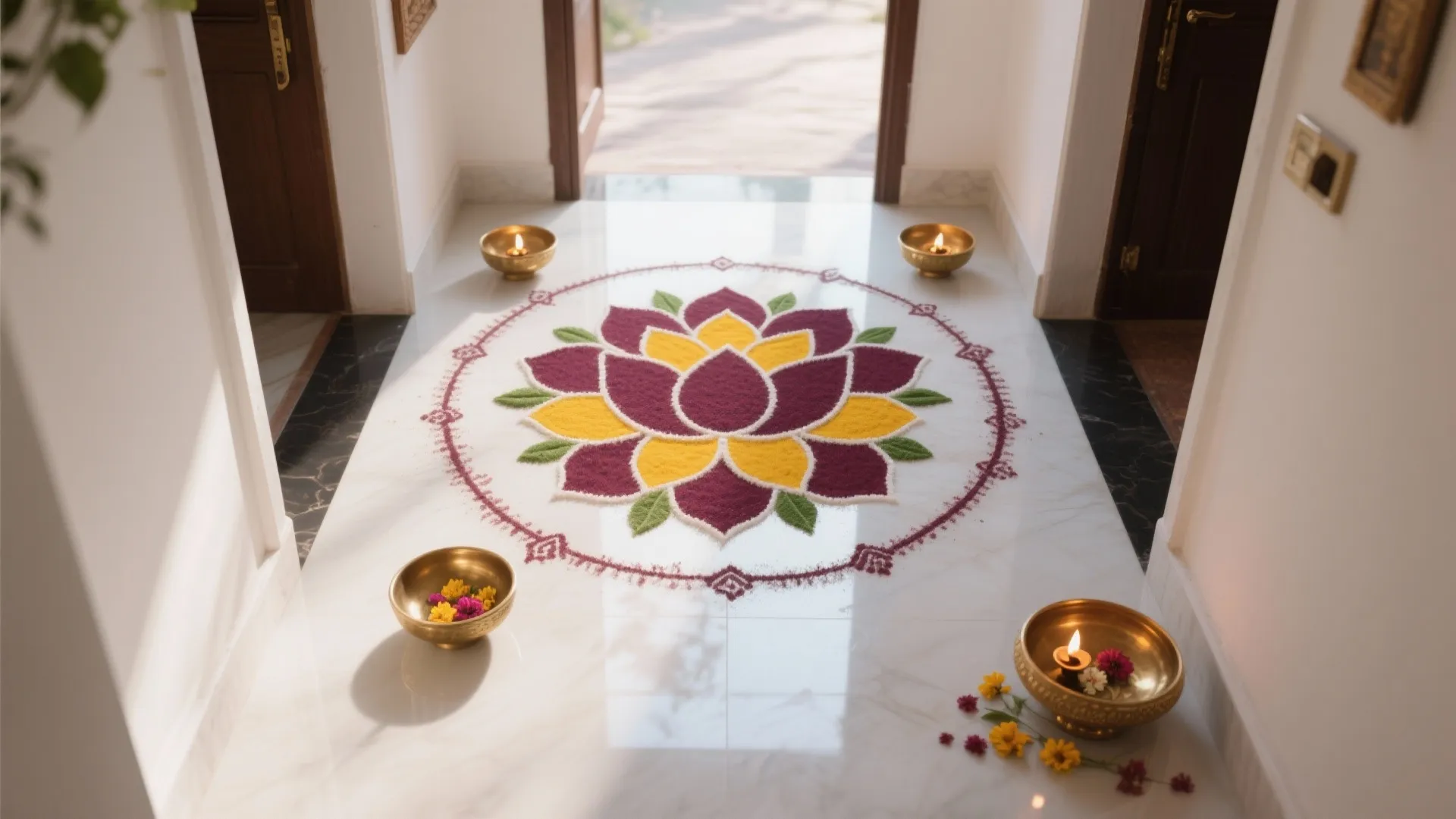 Lotus Mandala with Diya Cluster