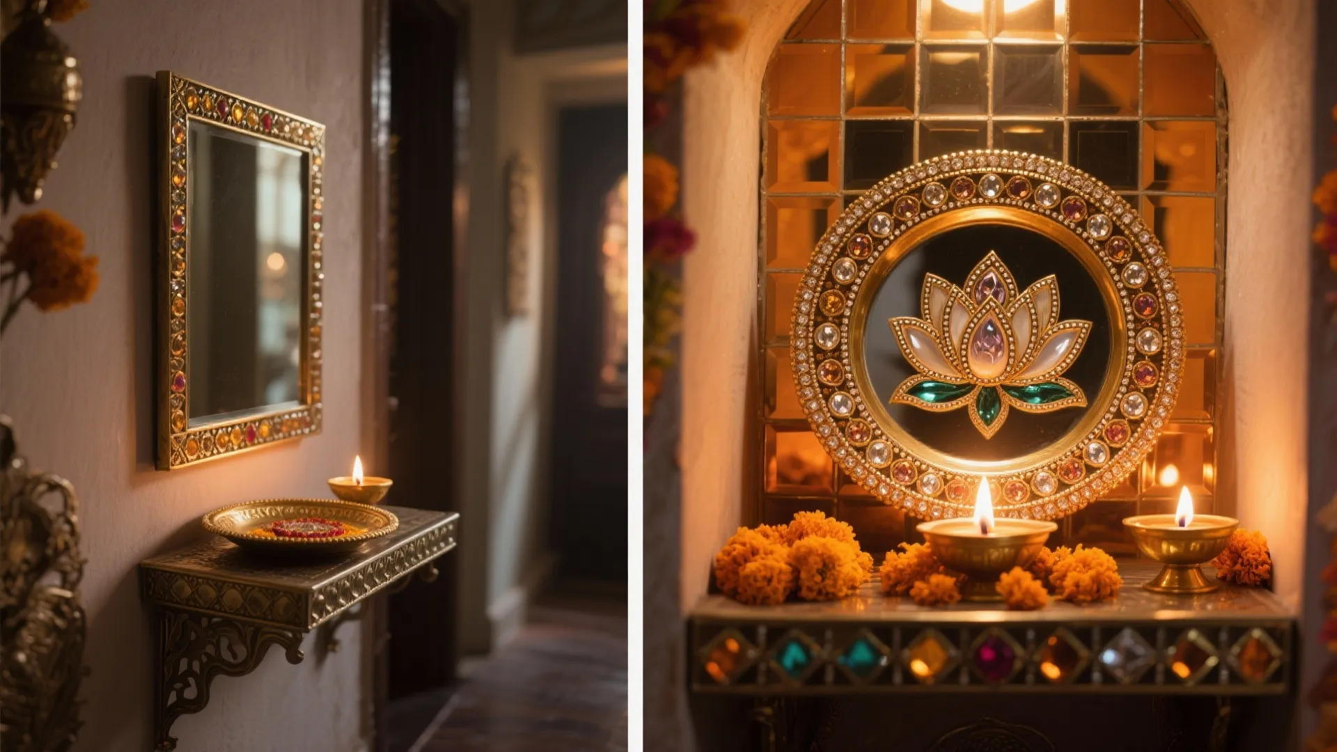 Lotus-Motif Kundan Thali with Mirror Inlay