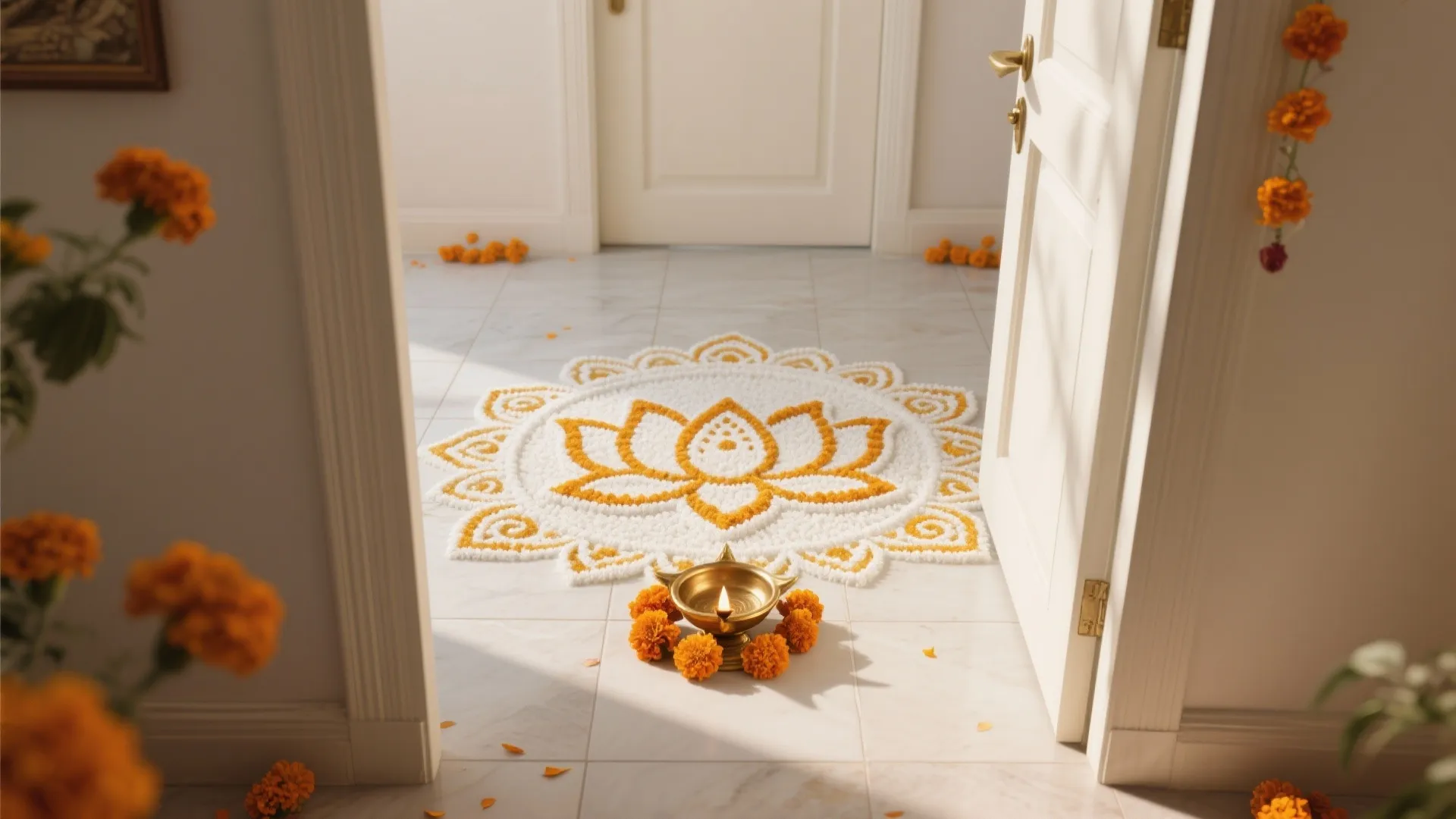 Lotus-and-Paisley Threshold Rangoli