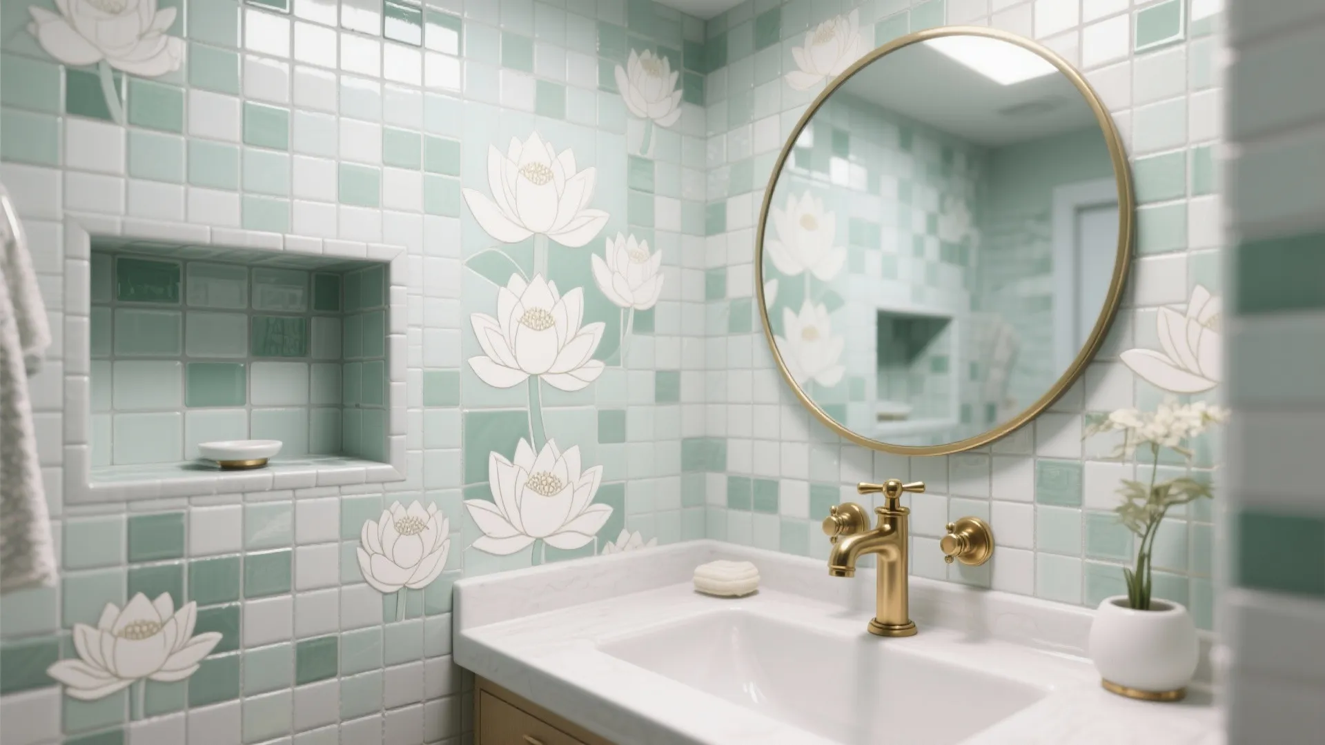 Lotus Tile Mosaic for Wet Areas