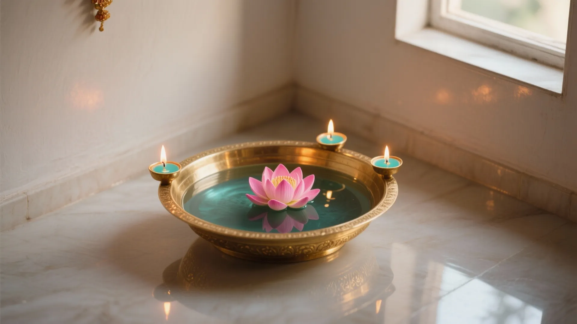 Lotus urli with floating candles